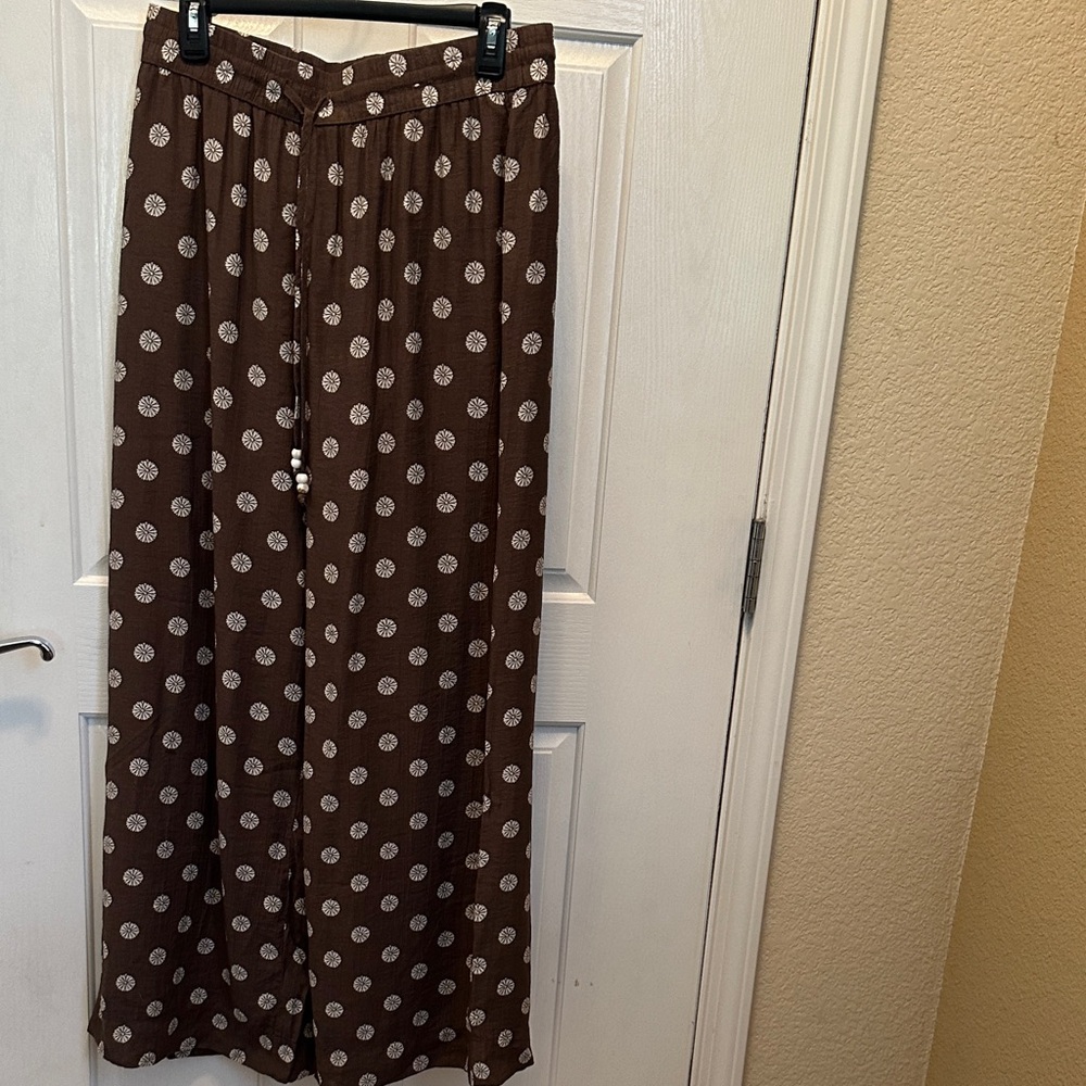 Wide Leg Polka Dot Pants - Brown